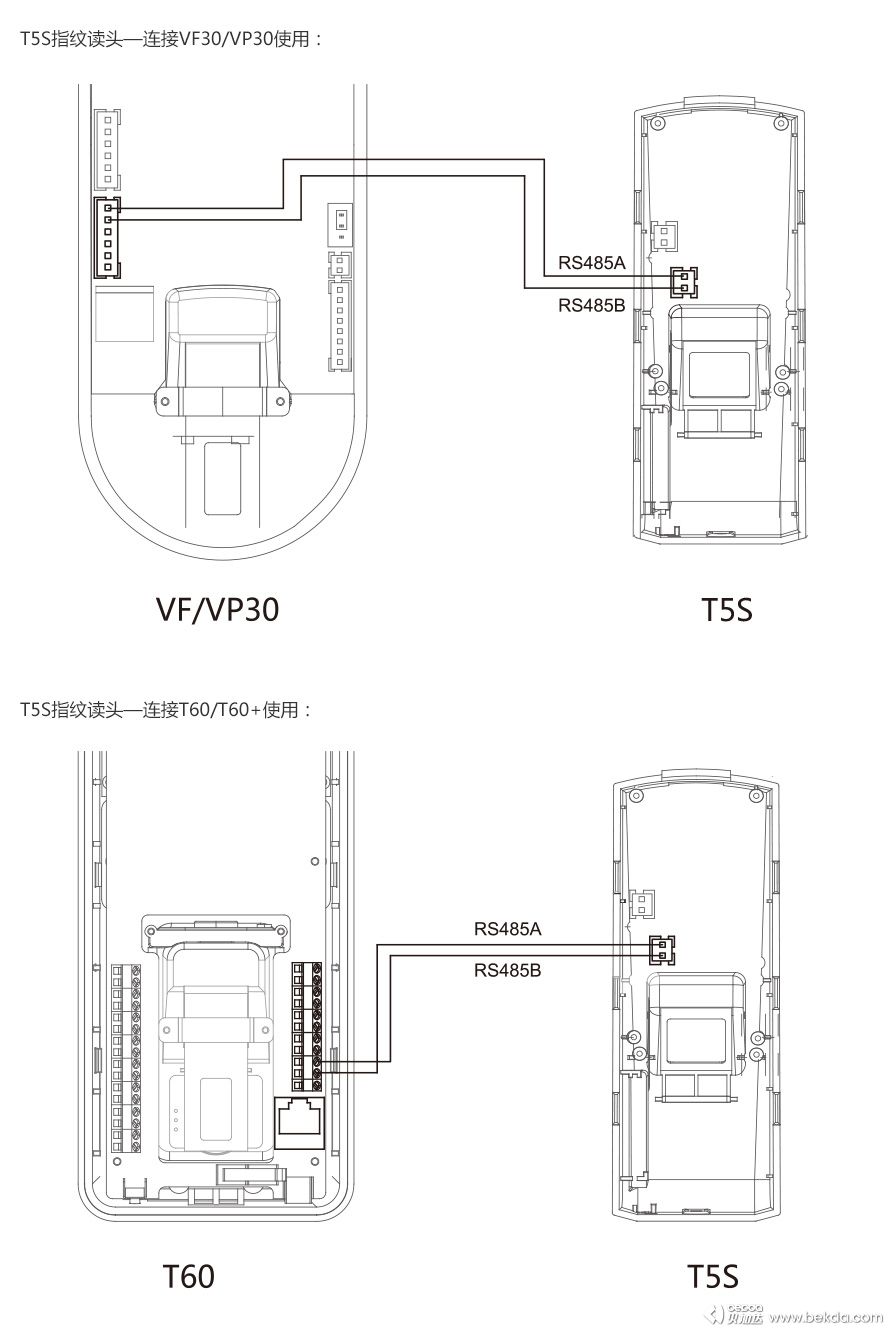 T5S与指纹控制器连接示意图1